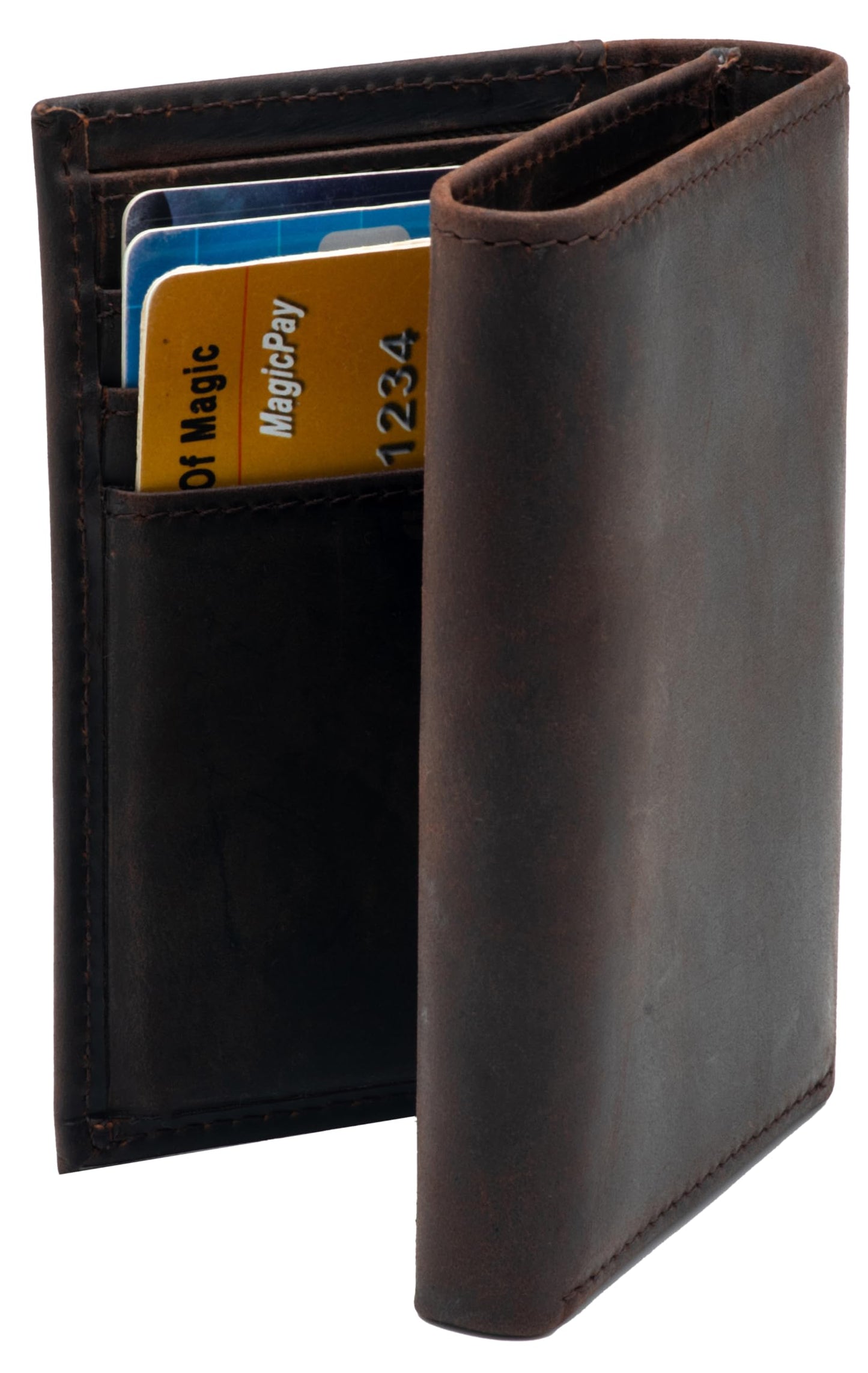 baotuiok Mens Trifold Crazy Horse Leather Wallet with 11 card Slots， Genuine Leather RFID Blocking Wallet for Men（brunet brown）