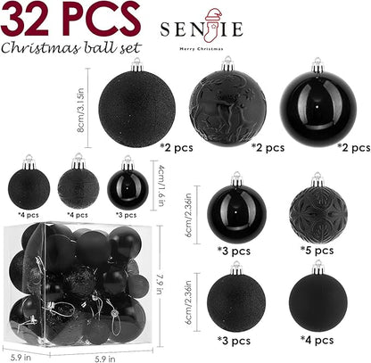 Christmas Ornaments for Xmas Trees,Black Shatterproof Christmas Ball Ornaments