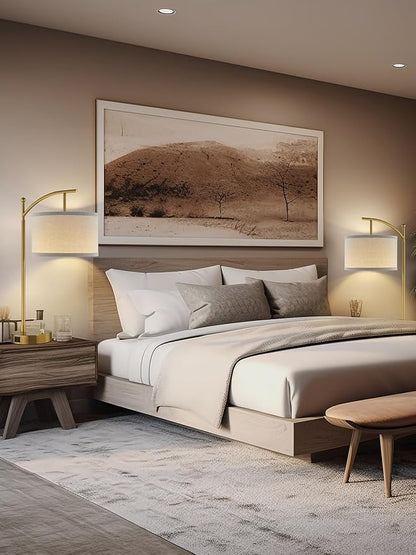Table Lamp for Living Room Bedroom, 23.5" Table Lamps Set of 2 with USB C+A Ports, Bedside Lamps for Nightstand with Linen Lamp Shades, 2 Dimmable LED Bulbs Included, Gold