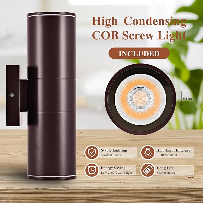 Outdoor Wall Lights 4Packs, Integrated LED Cylinder Up Down 12W 2700K Modern Aluminum Light(Brown)