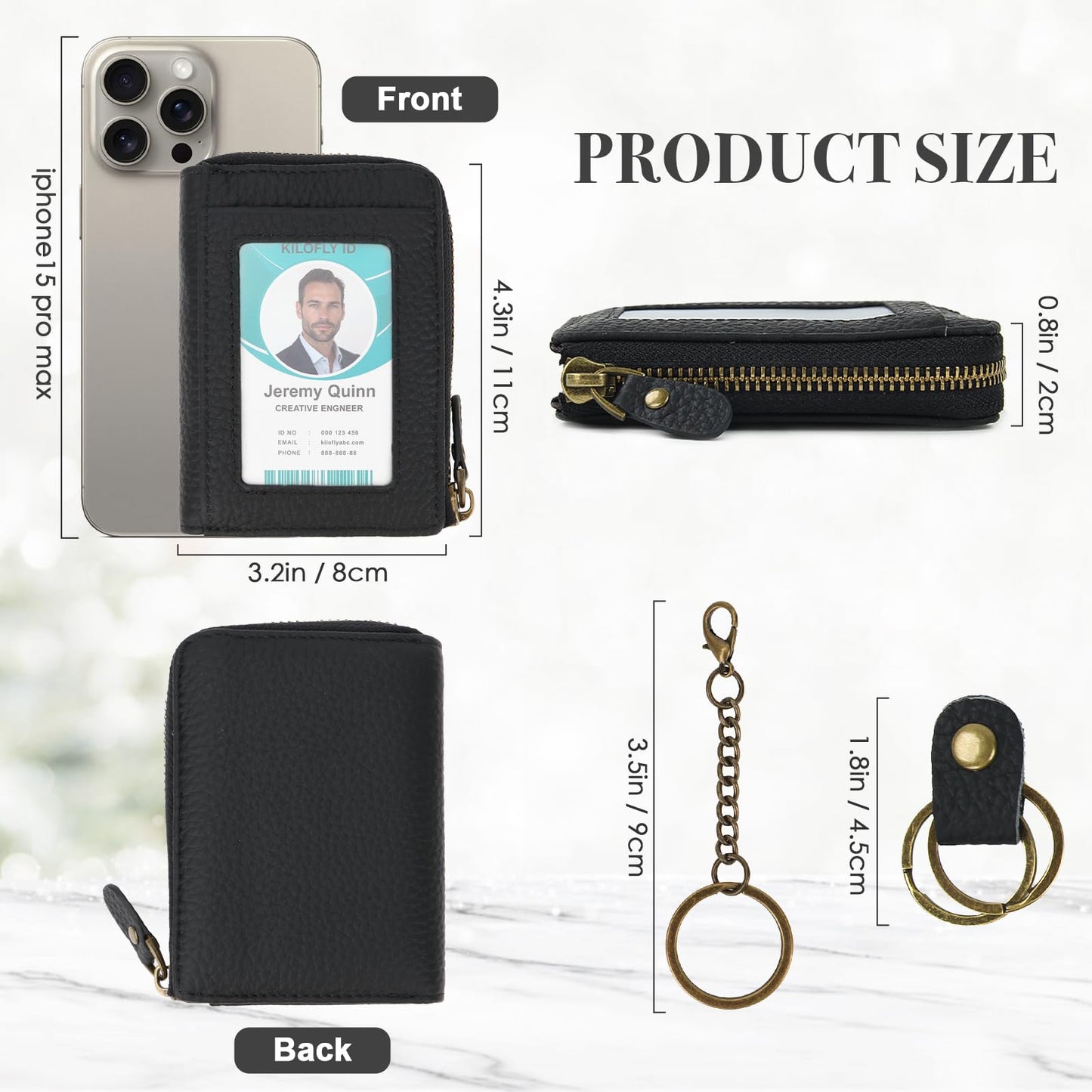 kilofly Genuine Leather Card Slot ID Holder Wallet + Keychain Cable Organizer