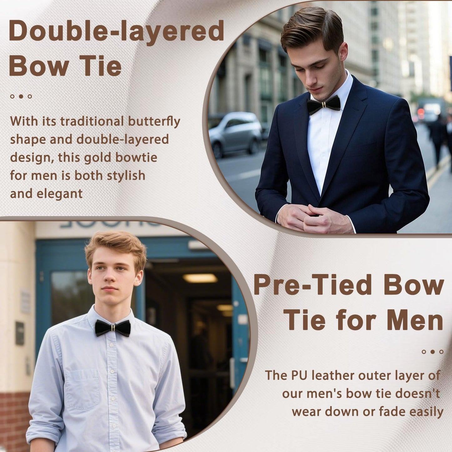 Gsyziux PU Leather Bowtie Rhinestone Velvet Bow Ties for Men, Pre-tied Adjustable Mens Bow Tie for Tuxedo Wedding Party Prom (Black)