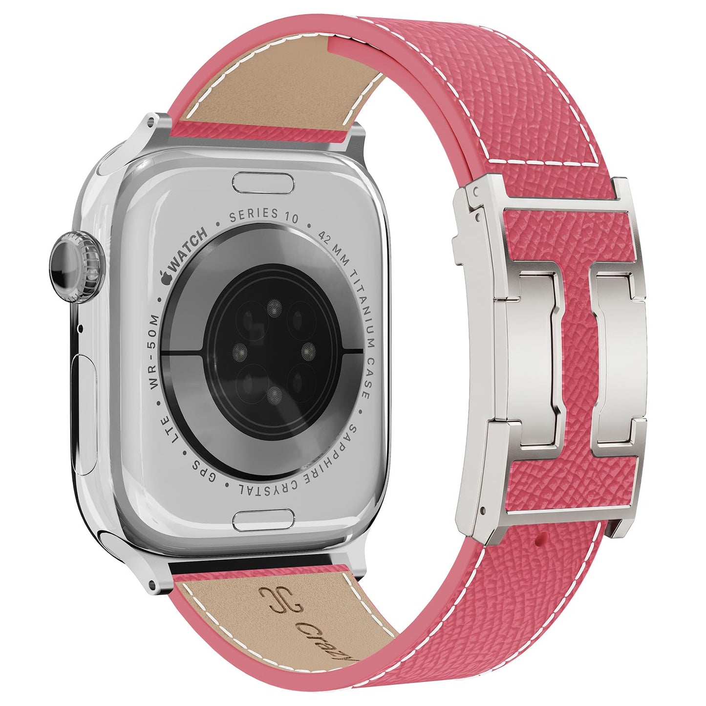 Leather Band Compatible with Apple Watch 49mm46mm45mm44mm42mm41mm 40mm38mm,Stylish Magnetic H Buckle Strap for iWatch Ultra 2/1/SE/Series 10/9/8/7/6/5/4/3/2/1 Women Men (Pink Band+Silver H Buckle, 38mm40mm41mm42mm)