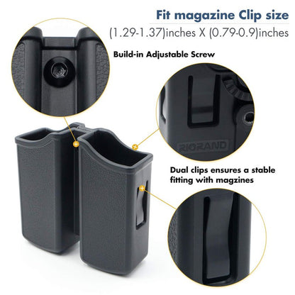 RioRand Magazine Pouch Double Magazine Holster Universal 9mm .40 Caliber Stack with 1.5-2 Inches Belt Clip Compatible with Most Pistol Clips