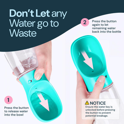 MalsiPree Leak Proof Portable Dog Water Bottle & Dog Travel Water Bottle Dispenser with Bowl - 12 oz, Blue - Food Grade Plastic- Puppy Essentials - Pet Travel Portable Doggy Bowl
