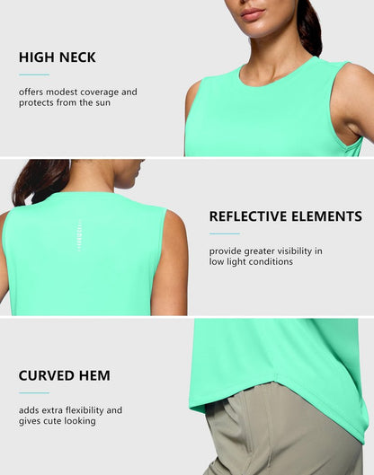 G Gradual Women's Workout Tank Tops Lightweight Sleeveless High Neck Athletic Shirts for Running Gym Tennis Pickleball, Aqua, L