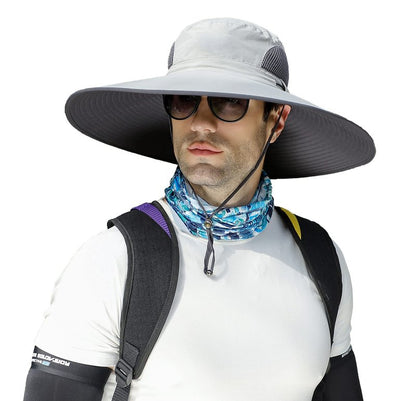 Leotruny Men Wide Brim Sun Hats UPF50+ Waterproof Breathable Bucket Hat for Fishing, Hiking, Camping (C04-light Grey)