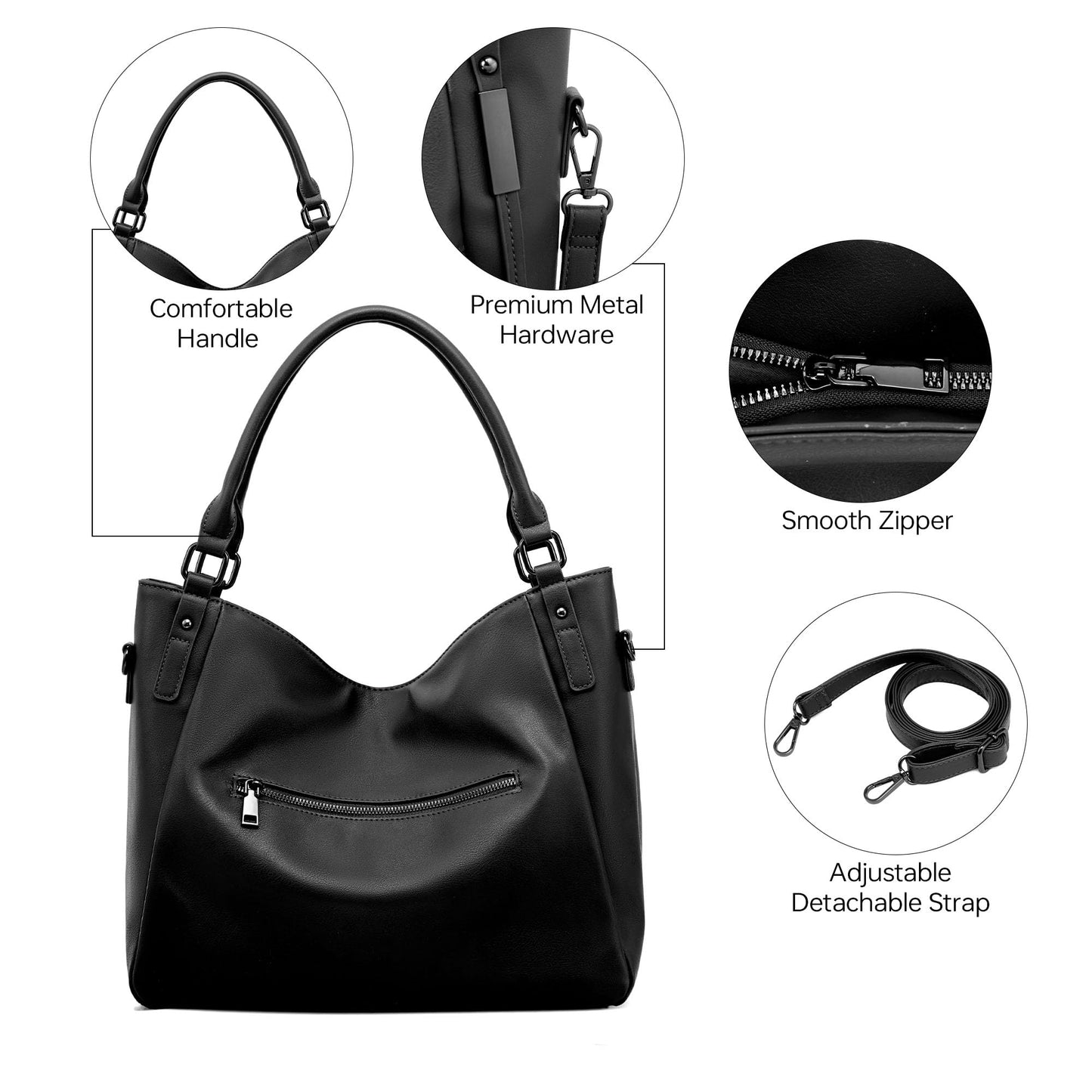 GEMIU Tote Bag for Women Slouchy Shoulder Purses Large Women's Crossbody Handbags for Womens for Travel and Work Black