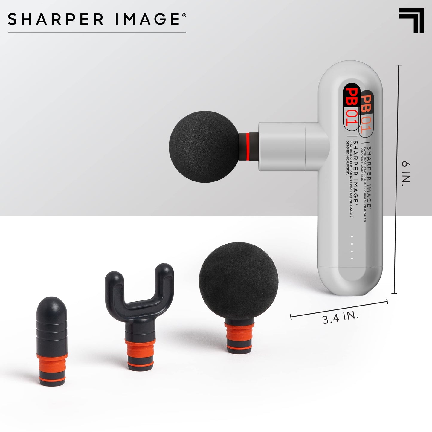 Sharper Image Percussion Massage Gun, Powerboost Move, Lightweight & Portable, 4 Attachments, 4 Speeds, Full Body Back & Shoulder Massager for Deep Tissue Muscle Recovery, Pain Relief & Soreness