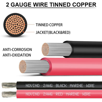 2 Gauge Marine Wire Include 2AWG 5FT Red & 5FT Black,2 Gauge Marine Grade Wire Tinned Copper Boat Cable for Automotive Boat Speakers Lighting Solar Outdoor RV Camper Trailer