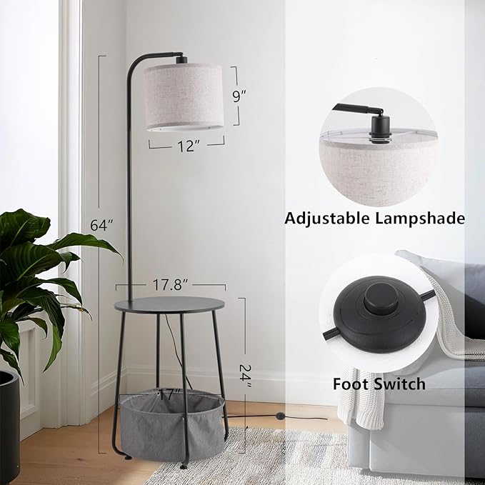 Floor Lamp with Cat Bed, Adjustable Lampshade, 3 Color Temperatures, Foot Switch Control, Tall Standing Lamp with Pet House, Modern Lighting for Living Room Bedroom Decor, Black