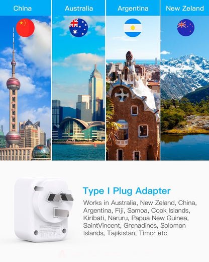 HANYCONY US to Australia New Zealand Power Plug Adapter, Type I Adapter Plug 2 Outlets 3 USB Ports(2 USB C), Australia Travel Plug Adapter for USA to Australian AU China Argentina Fiji Essentials