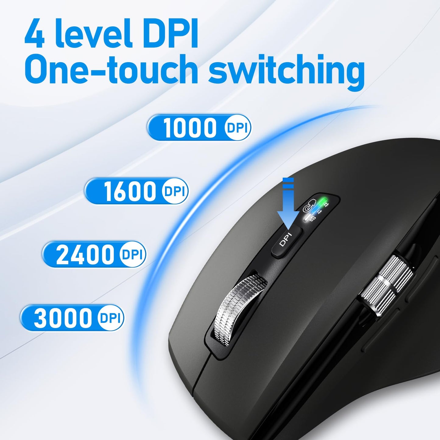 Wireless Side Scroll Mouse with Multi-Device, Ergonomic Computer Mice with Smart Flying Scroll, Quiet Click for Computer, Laptop, iPad, Tablet, MacBook (Grey)