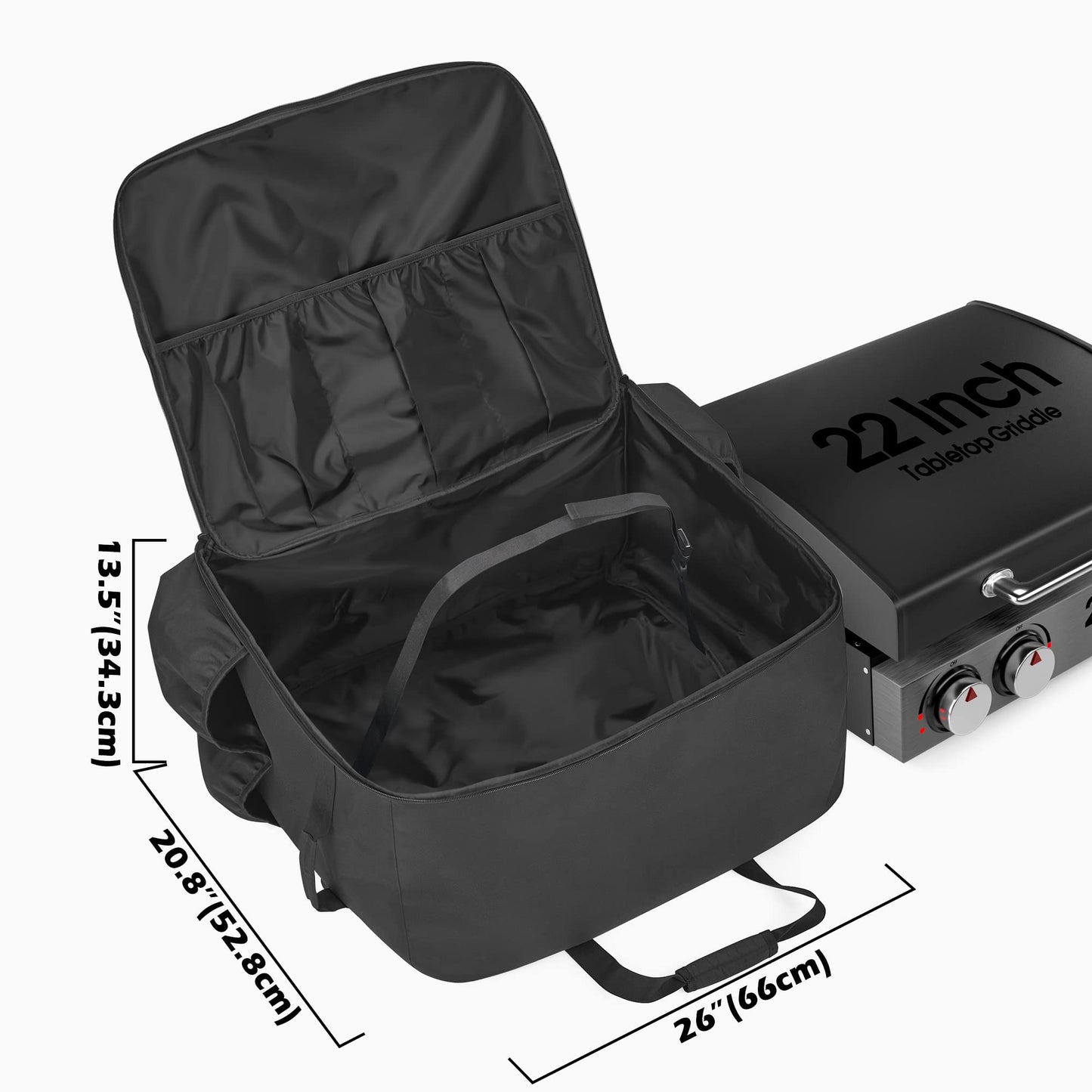 samdew Carry Bag for 22 Inch Tabletop Griddle with Hood, Outdoor Grill Cover Compatible with Blackstone 22 Inch Tabletop Griddle with Hood, Portable Camping Grill Storage Case with Pockets, Bag Only