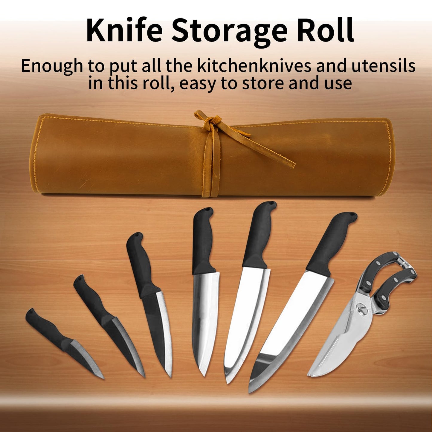 Baizoy Genuine Leather Knife Roll, Knife Bags for Chefs Professional, Small Chef'S Knife Case Holder, Knives Holders Protectors with 7 Slots, Portable Chef Knife Roll Chef Knife Bag