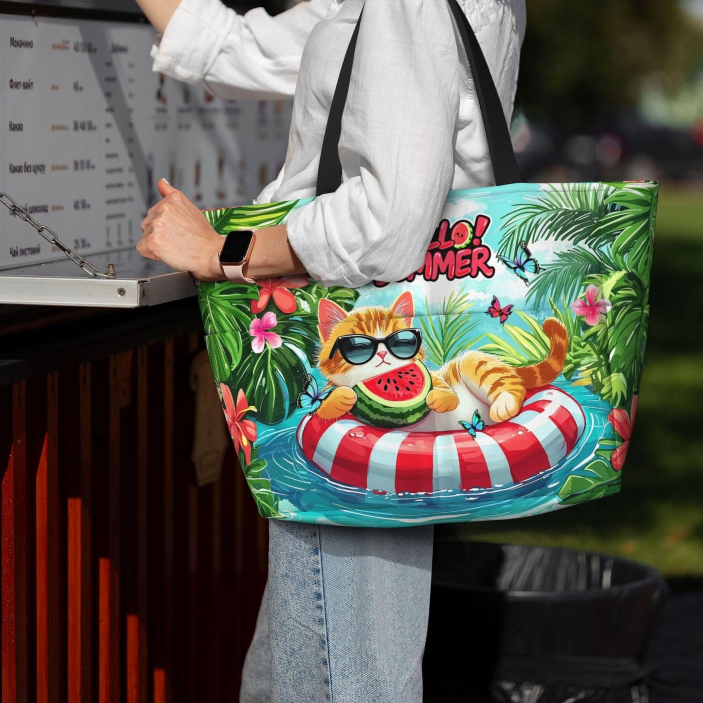 Sylaxfop Extra Large Beach Bag, Waterproof Sandproof Beach Totes Bags With Zipper, Cute Cat Lightweight Foldable Weekender Pool Bags For Women Pool Travel Vacation Gym