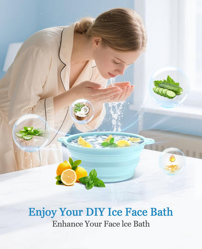 Face Bowl for Ice with Built-in Ice Tray – Collapsible Silicone Facial Ice Bath Bowl for Cold Plunge Therapy, Skin Tightening & Acne Relief – Portable Spa Tool for Home & Travel(Black)