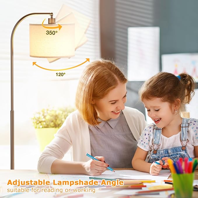 Arc Floor Lamp with Remote and Stepless Dimmable Bulb, Colors Temperature & Brightness Adjustable, Floor Lamps for Living Room（Deep Beige Shade & Brown Pole）