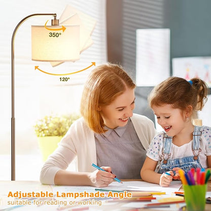 Arc Floor Lamp with Remote and Stepless Dimmable Bulb, Colors Temperature & Brightness Adjustable, Floor Lamps for Living Room（Deep Beige Shade & Brown Pole）