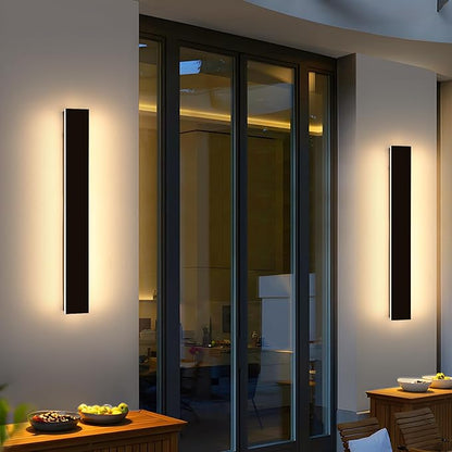 2 Pack 31.4inch Modern Exterior Wall Lights, 3000K Warm White, Outdoor Wall Mount Linear Sconces, 31W, IP65 Waterproof Minimalist Strip Led Lighting for House, Porch, Garage, Garden