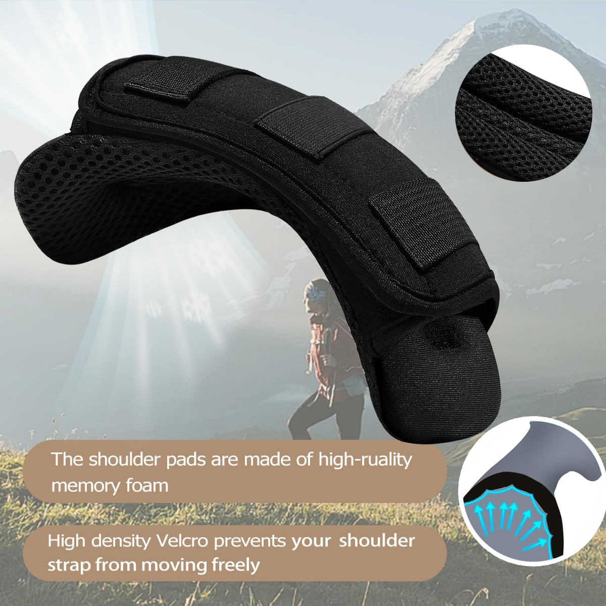 ZINMARK 2Pcs Thick Cushioned Shoulder Pads, Featuring Anti-Slip Design and Breathable Mesh,Extra Wide Padding for Shoulder Straps and Luggage Belts,Soft and Comfortable for Enhanced Support,Black