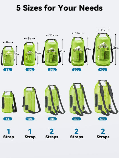 HEETA Dry Bag Waterproof for Women Men, Roll Top Lightweight Dry Storage Bag Backpack with Phone Case for Travel Swimming Boating Kayaking Paddle Board Camping Beach Accessories (Lemon Green, 10L)