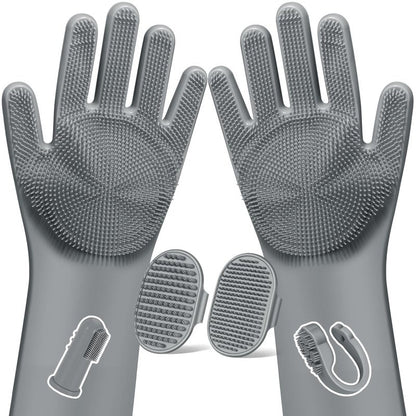 Augwind 6PCS Pet Grooming Kit for Dogs, Cats and Horses | Dog Washing Gloves | Cleanroom Gloves | Dog Bath Brush | Dog Bath Gloves | Dog Shampoo Brush | Dog Bath Supplies (Grey)