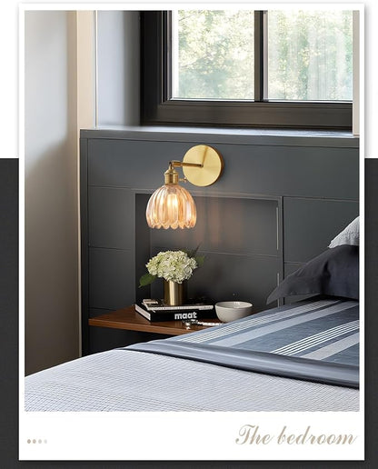 Plug in and Hardwired Wall Sconces, Luxury Vintage Tulip Crystal Glass Shade Wall Light with Switch for Bedside Bedroom Living Room (Tulip-Amber, 1)