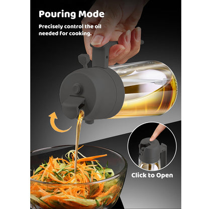 Oil Sprayer for Cooking, Big Capacity 550ml/19oz Oil Sprayer and Oil Pourer for Kitchen, Glass Olive Oil Dispenser Bottle for Cooking, Salad, Barbecue, Air Fryer
