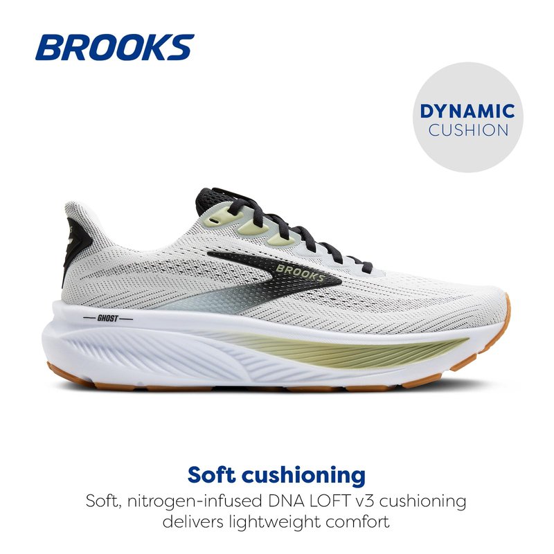 Brooks Men’s Ghost 17 Neutral Running Shoe - White/Black/Tea - 10 Medium