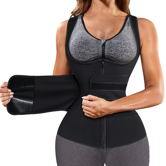 GAODI Women Waist Trainer Vest Slim Corset Neoprene Sauna Tank Top Zipper Workout Body Shaper Shirt (3XL, Black Sauna Vest)