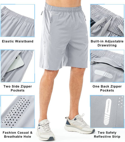 NORTHYARD Men's Athletic Running Shorts Gym Workout 7"/9"/5" Quick Dry Lightweight Sports Basketball Tennis 3 Zipper Pockets GREY-9inch 4XL