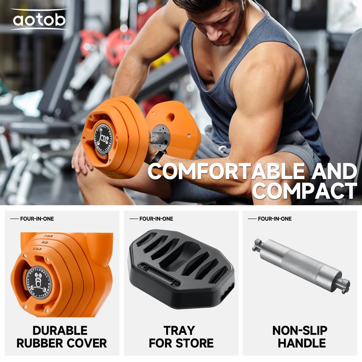 AOTOB 25/55 LBS Adjustable Dumbbell Set, Anti-Slip Fast Adjusting with Turning Handle, Adjustment for Men and Women, Weights Pair for Compact Home Gym Exercise Strength