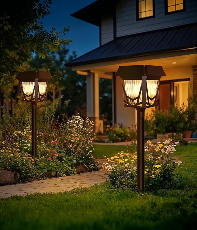 Solar Pathway Lights Outdoor, 6 Pack IP66 Waterproof Garden Solar Lights, 1500mAh Auto On/Off Yard Landscape Walkway Lighting, Brown