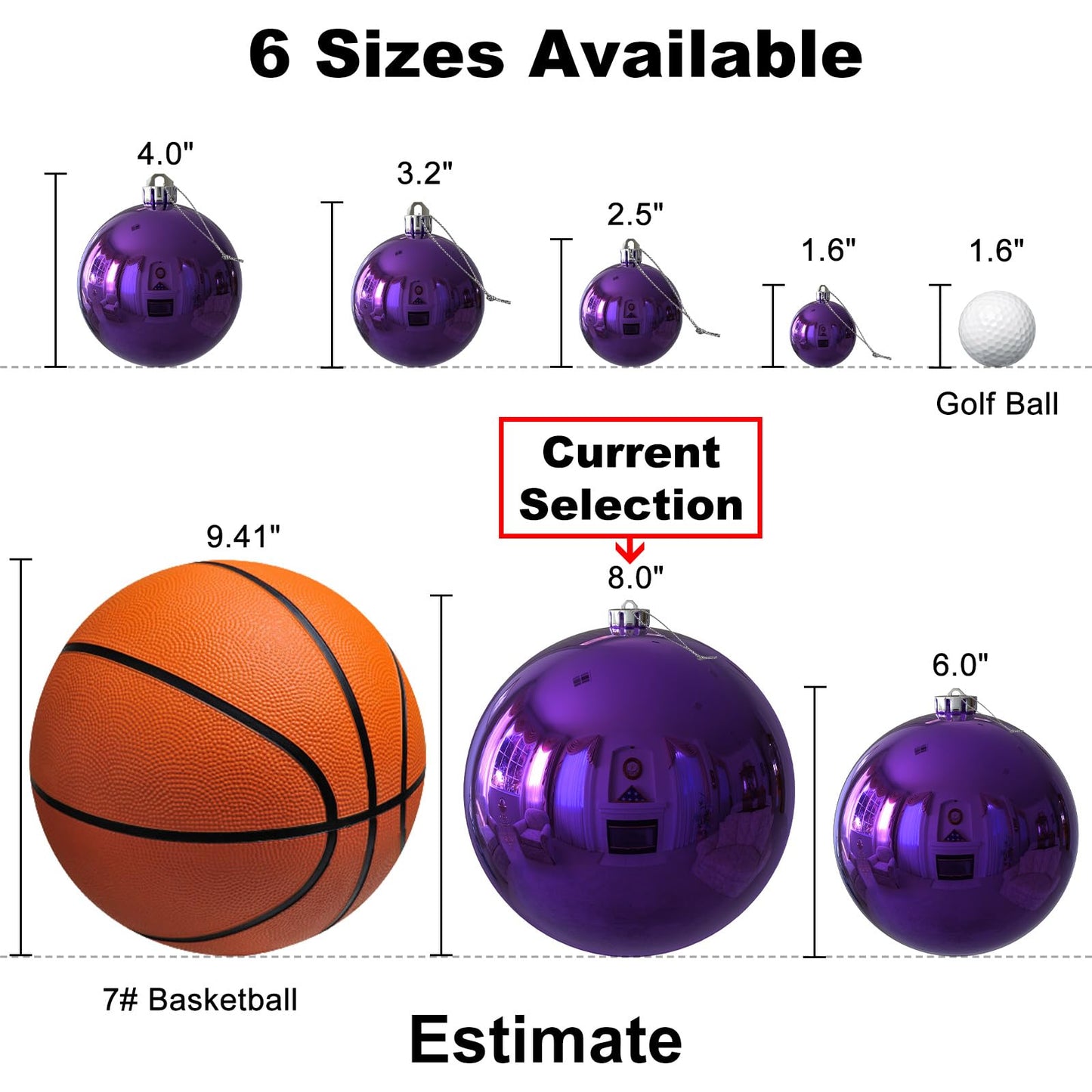 Purple 8.0" Extra Large Christmas Balls Ornaments - Christmas Tree Decorations Shatterproof Shiny Hanging Balls for Birthday Holiday Wedding Decorations Set of 2pcs