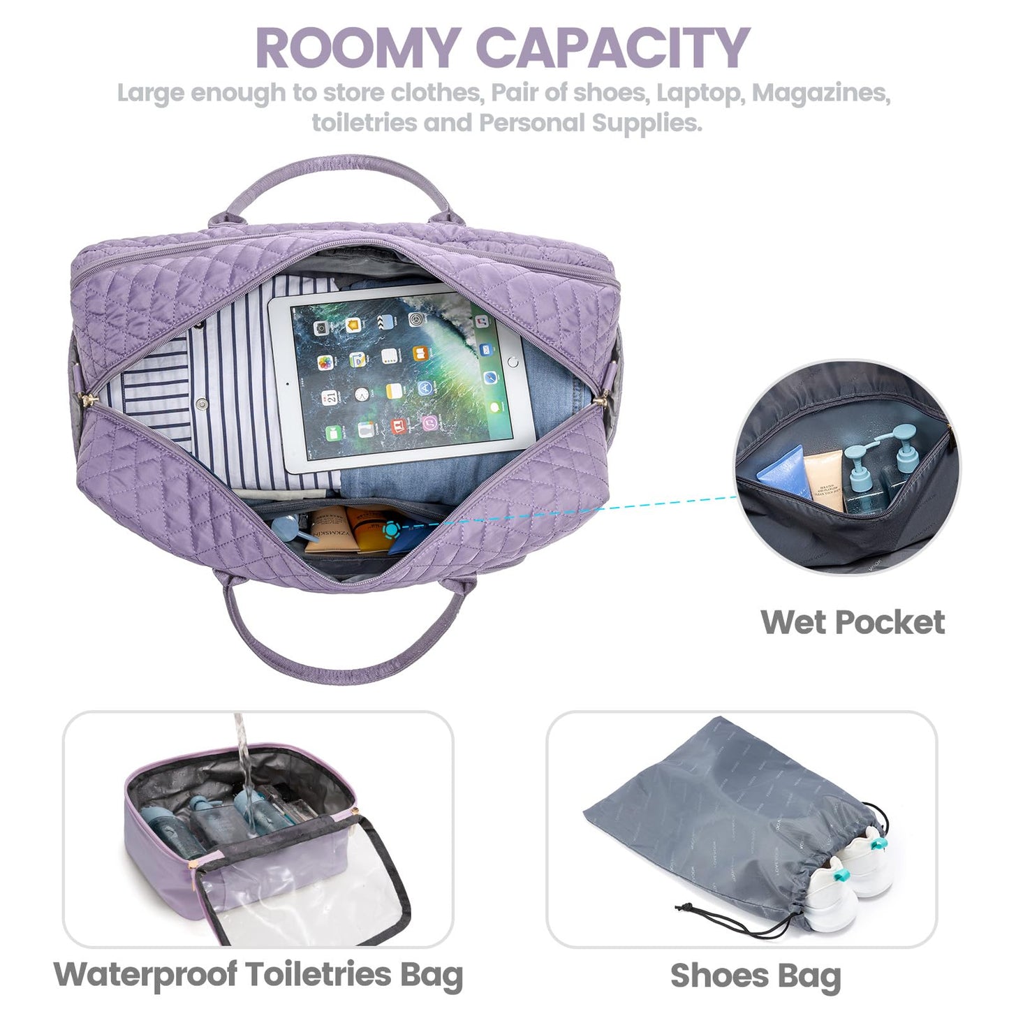 LOVEVOOK Travel Duffle Bag, Weekender Bag for Women with Professional Laptop Compartment Carry on Overnight Case with Toiletries Kit Wet Pocket for Business Travel, Hospital bag for Labor and Delivery