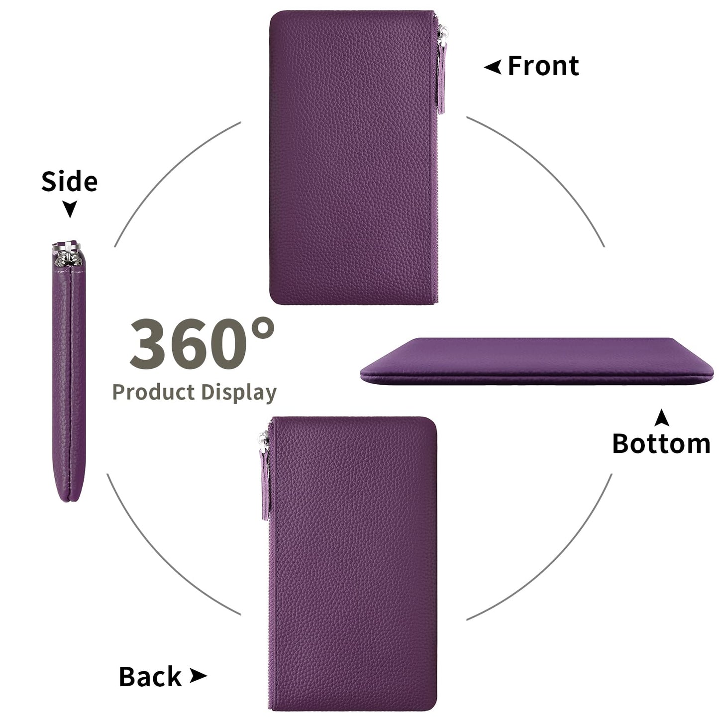 Genuine Leather Zipper Purse, Travel Makeup Bag With Zipper for Men Women Coin Bag Lipstick Cosmetic Accessories Organizer, Travel Kit Storage Pouch (Purple)