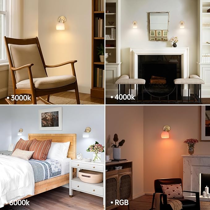 Vintage Battery Operated Wall Sconce with White Tulip Glass Lampshade 5000 mAh Rechargeable Battery Powered Wall Light with Remote Control for Bedside Bedroom Doorway, Set of 2