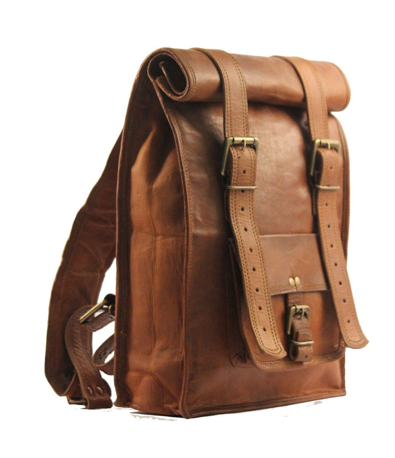 URBAN DEZIRE Men's Leather Vintage Roll On Laptop Backpack Rucksack knapsack college bag