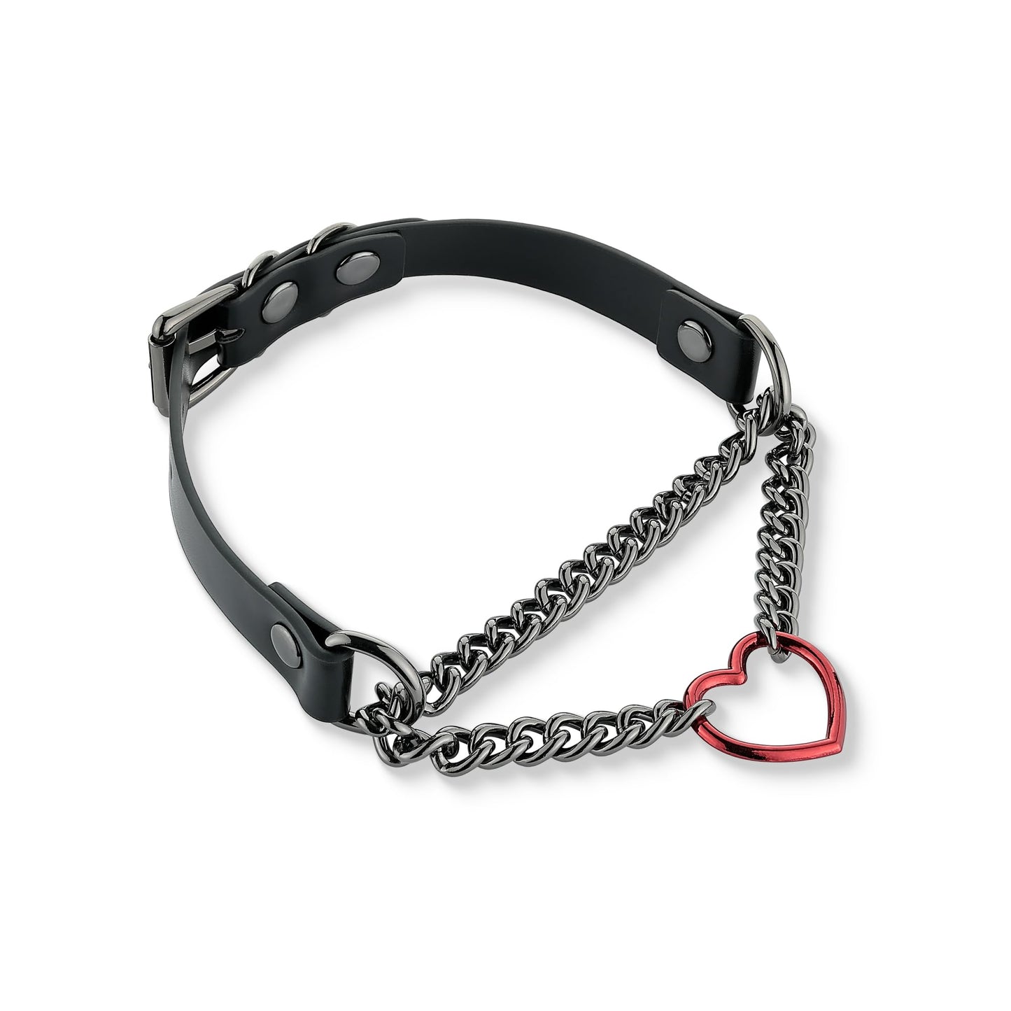 ADEMISHIA Black/Pink Leather Choker Necklace For Women, Handmade Adjustable Chain Collar with Metallic Heart Ring