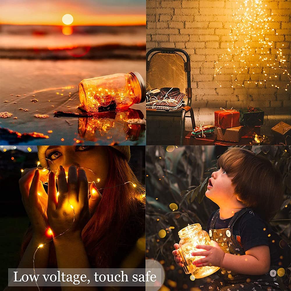 Sanniu Led Fairy Lights Battery Operated, 4 Packs Mini Battery Powered Copper Wire Starry String Lights for Christmas,Bedroom, Parties,Wedding,Indoor,Home Decoration (5m/16ft Warm White)