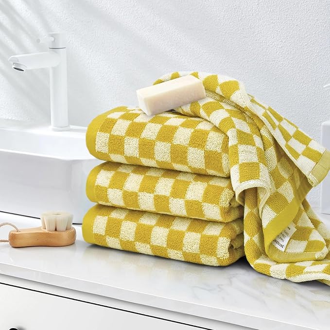 Jacquotha 4 Pcs Hand Towels for Bathroom Checkered, Cotton Soft Absorbent Cute