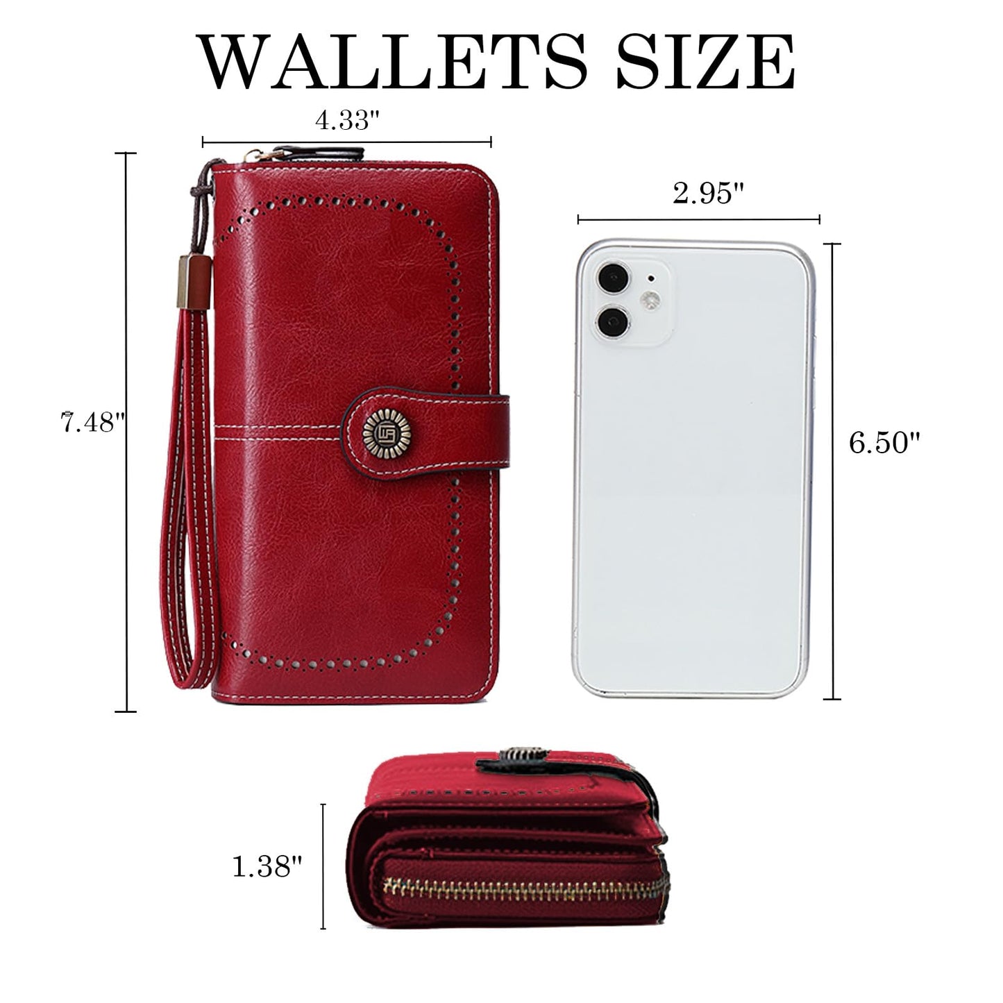 YAPAIOU Wallets for Women Leather Large Capacity Credit Card Holder Bifold RFID Blocking for Women with Pocket ID Window(Wine Red)