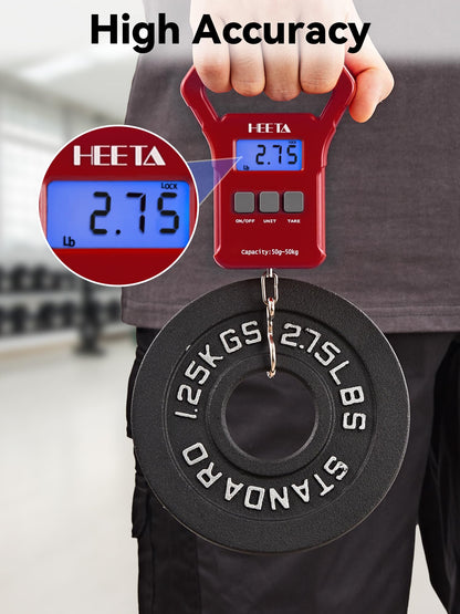 HEETA Fish Scale, 110lb/50kg Digital Portable Hanging Fishing Weight Scale with Backlit LCD Display, Luggage Scale with Non-Slip Large ABS Handle & 2 AAA Batteries, Fishing Gifts Gear for Men, Red