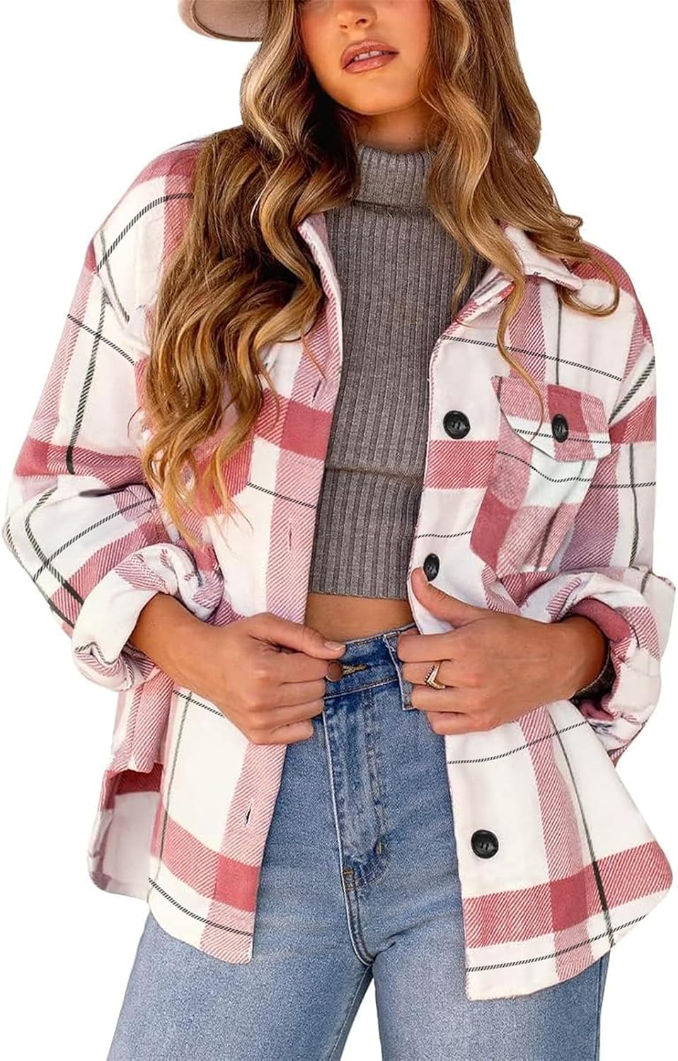 AUTOMET Womens Fall Outfits Fashion Clothes Shackets Flannel Plaid Button Down Long Sleeve Shirts Jackets
