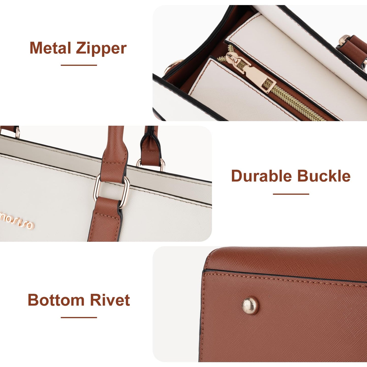 MOSISO Laptop Tote Bag for Women, 15.6 inch Waterproof PU Leather Work Bag with Clutch Purse & Bowknot, Large Capacity Handbag Shoulder Computer Bags Work Briefcase for Business Teacher Office, Brown