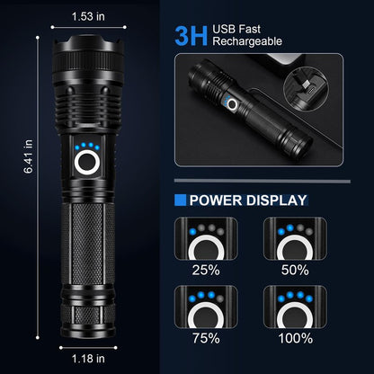 3 Pack Rechargeable Flashlights High Lumens, 99000LM Super Bright LED Flashlight, Adjustable Powerful Flash Light with 5 Modes & USB Cable, Waterproof Handheld Flashlight for Home Camping Outdoor