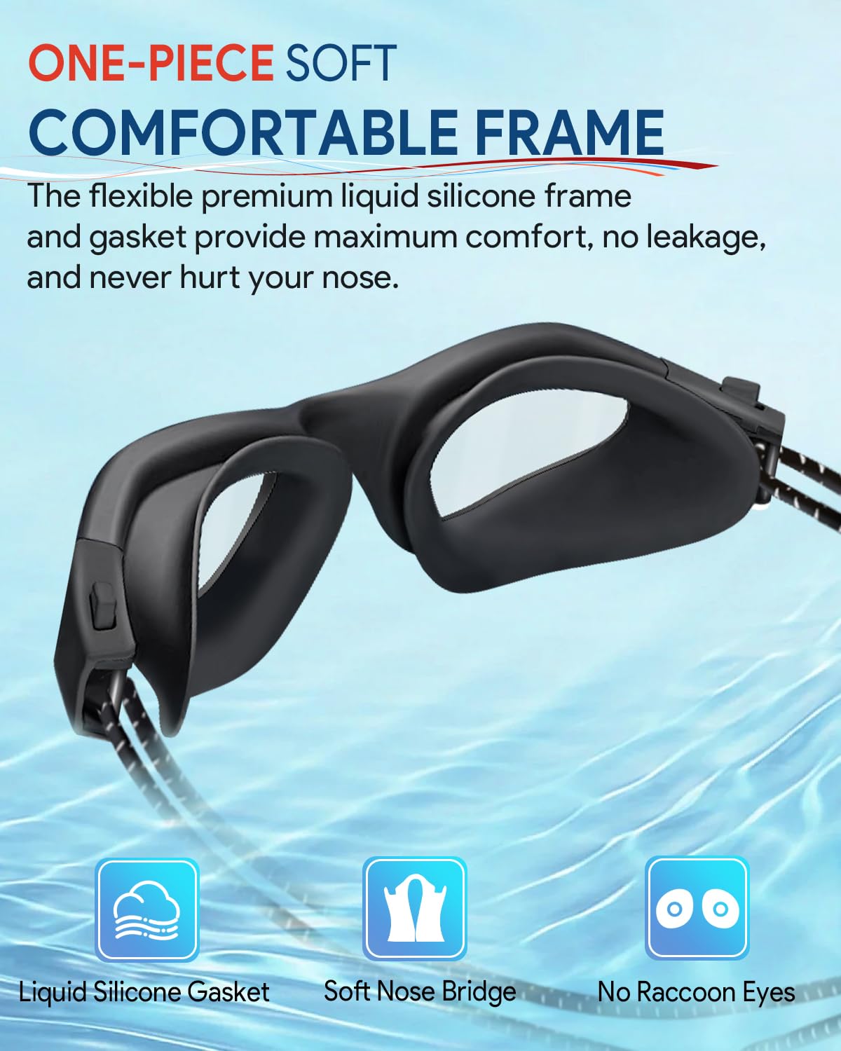 Otionus Swim Goggles Adult, Polarized Adult Swimming Goggles Bungee Strap No Hair Pulling Anti-fog Pool Goggles for Men Women