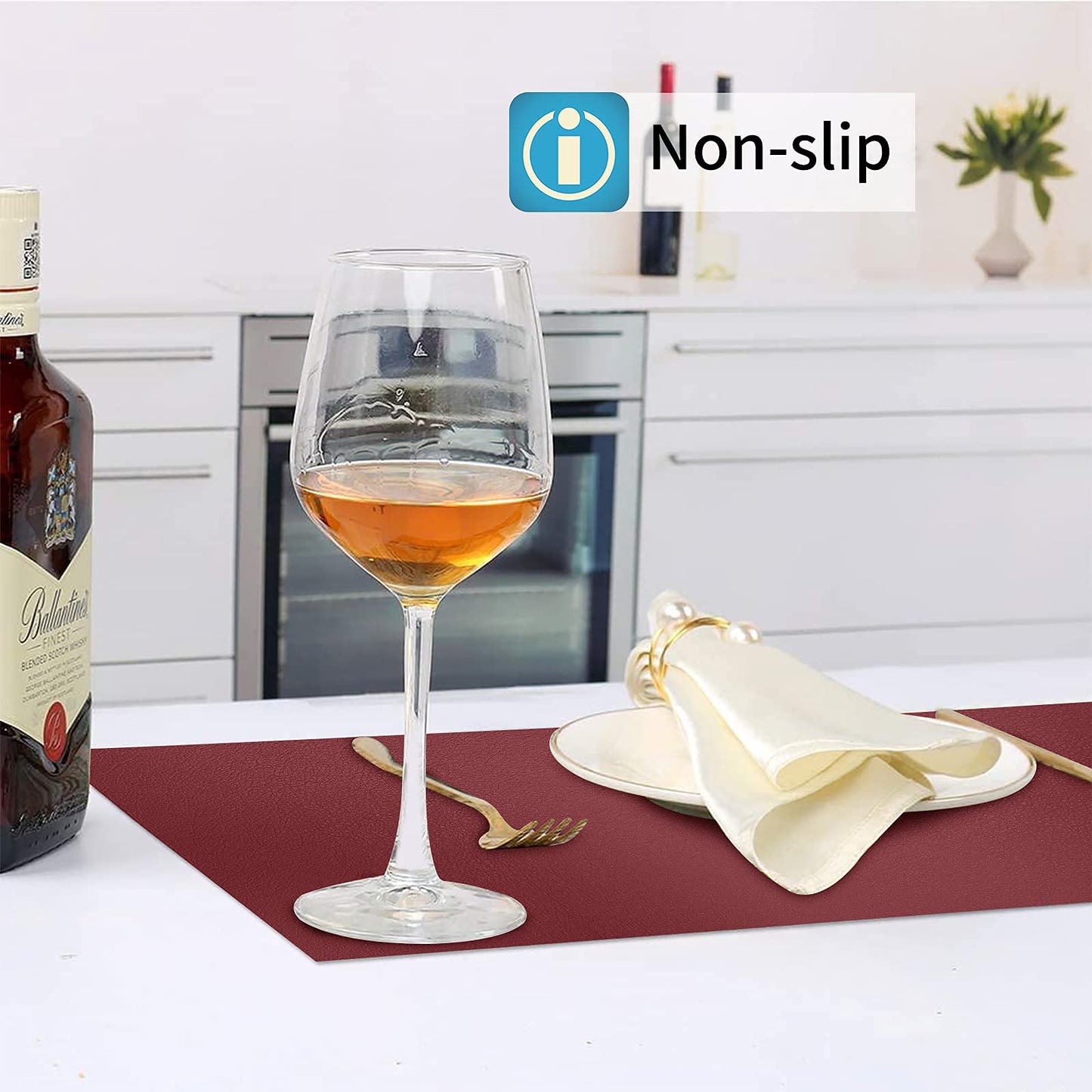 Herda Red Leather Placemats, Premium Quality Wine Red Table Mats Set of 4, Elegant Burgundy Dining Mats Heat resistant Wipeable Washable Indoor Outdoor Place Mat 4 Set, Thick Non-Slip Modern Table Mat