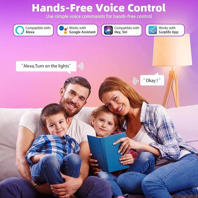 Smart Light Bulbs 2Pack, Color Changing Light Bulb Works w/Alexa Google Home, 9W A19 E26 800LM RGBTW Colored LED Bulbs, 50+ DIY Scenes, Music Sync, App & Voice Control WiFi Light Bulbs